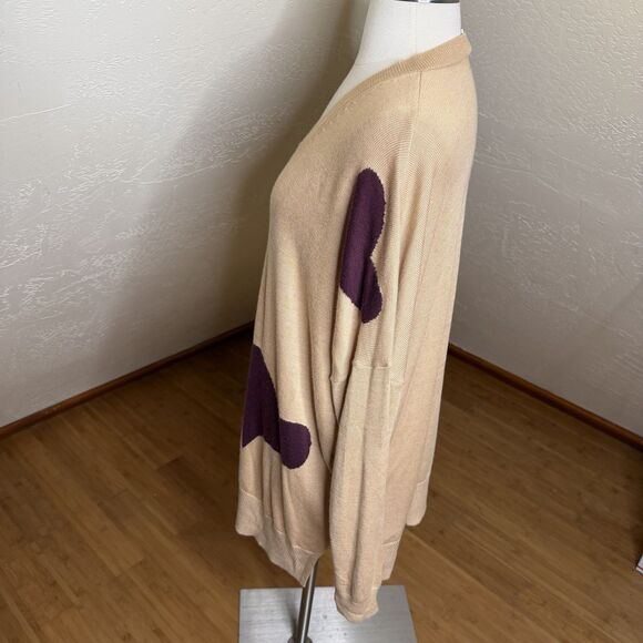 Laurie Felt V Neck Sweater Womens XL Tan Heart Print Cashmere Blend Preppy - Picture 10 of 11